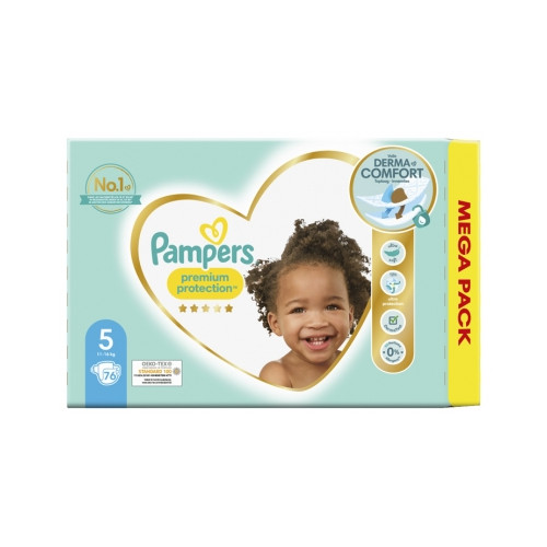 Pampers Couches Premium Protection taille 5 Junior, 11-16 kg, Maxi Pack  1x76 pièces
