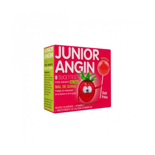 Sucettes pour enfants mal de gorge Junior-angin Melisana Pharma - 1 boîte  de 8 sucettes