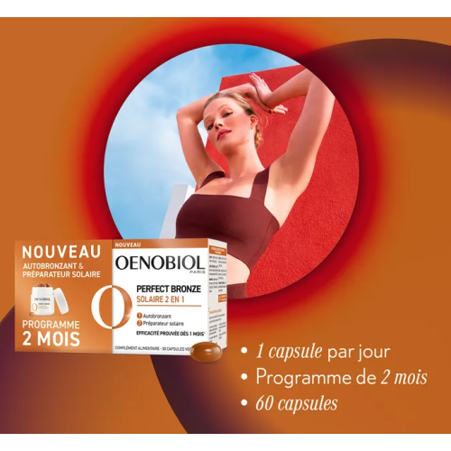 Oenobiol Perfect Bronze Solaire 2 en 1 Autobronzant et Préparateur Solaire 2 x 30 capsules végétales