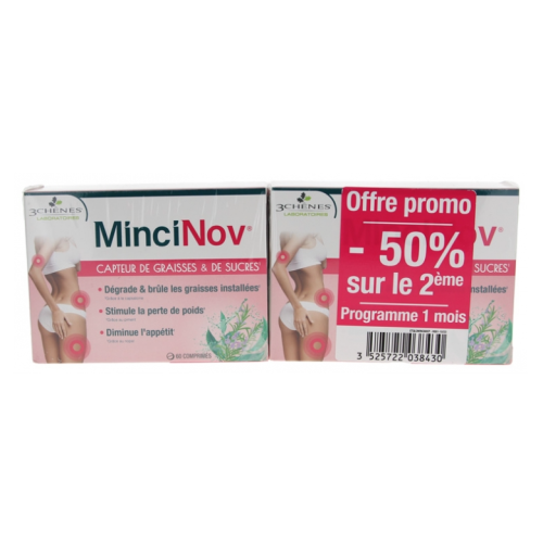 MinciNov Capteur de Graisses & de Sucres Lot de 2 x 60 comprimés